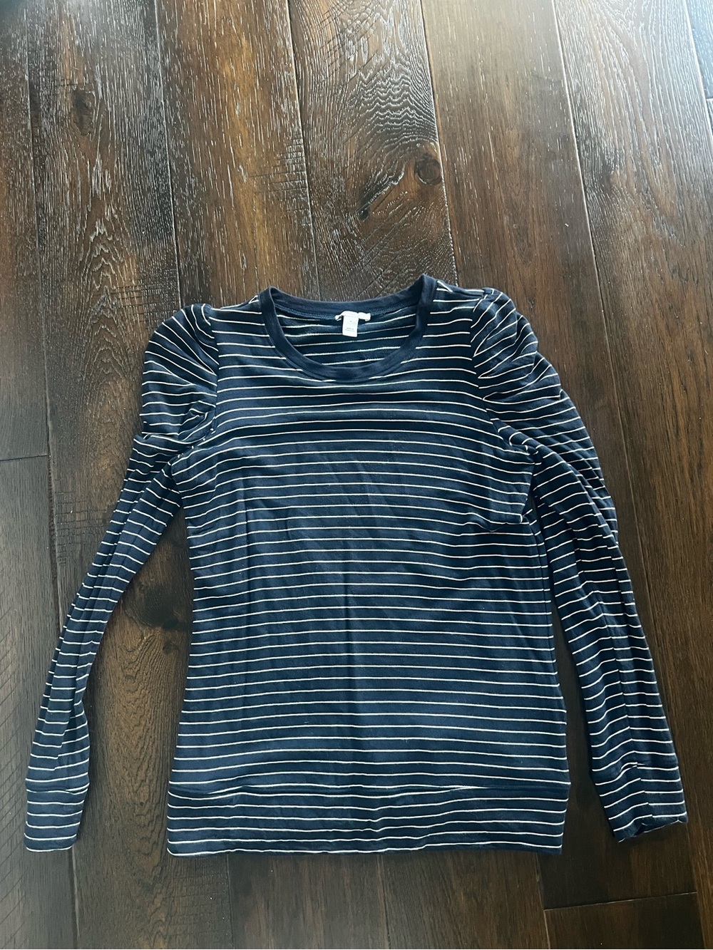 Supersoft terry pleated sleeve navy white stripe top